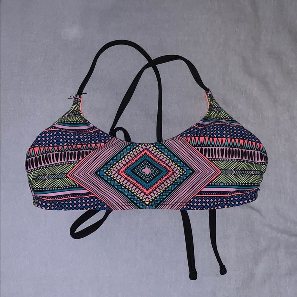 Multi-colored, tribal patterned bikini top